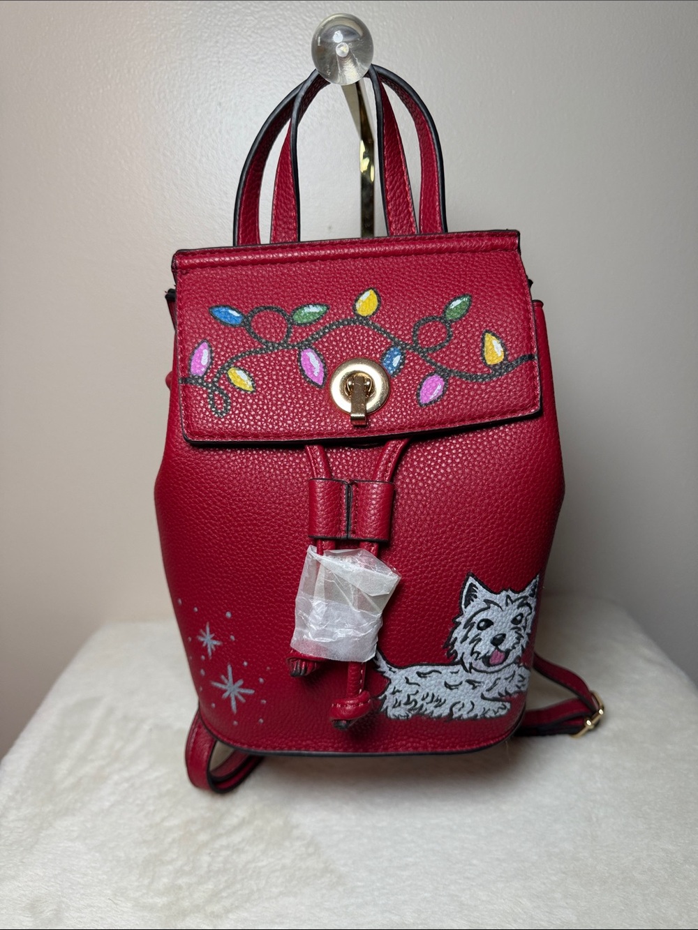 Hand Painted Red Winter Westie Dog Backpack NEW
